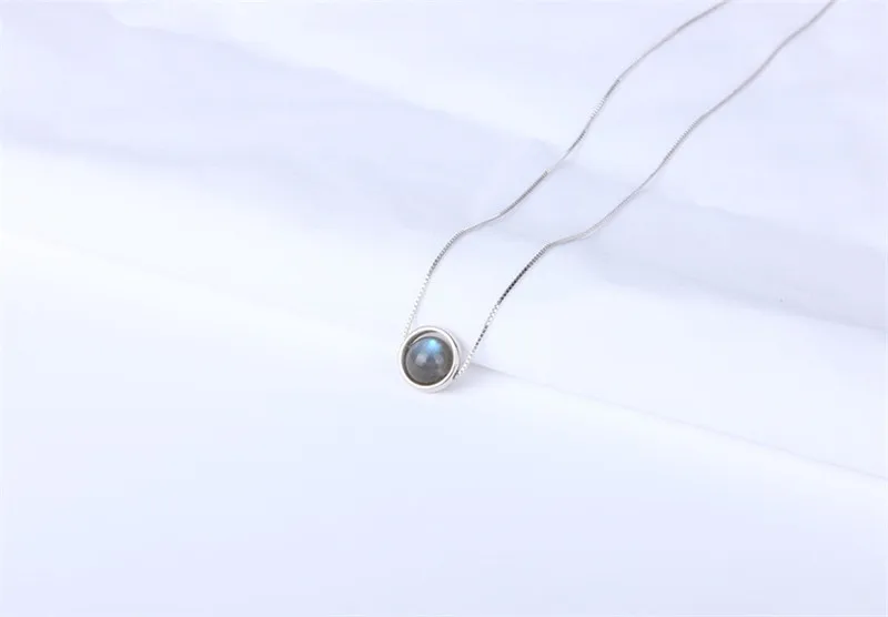 Necklaces Pendants For Women Solid S925 Silver 7mm-8mm Round Strawberry Quartz Moonstone Fine Jewelry Clavicular Chain Colar