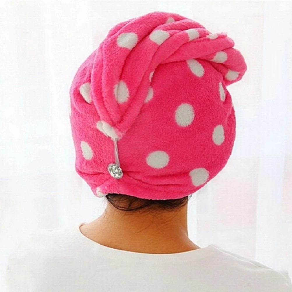 Lady Women Girls Hair Wrap Head Towel Loop Button Hat Makeup Cosmetic Bathing Tool Quick Dry Bath Turbie Turban Twist Drying Cap