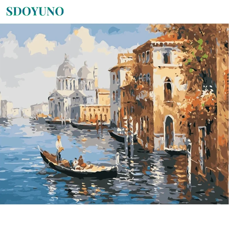 Gondola on Canal Painting By Numbers Kit Venice Hobby Paint
