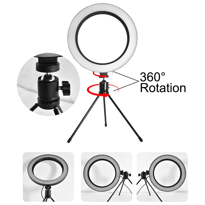 Светодиодный кольцевой светильник для селфи 10 дюймов USB 5 В с регулируемой яркостью светодиодный кольцевой светильник для фото-и видеокамеры, кольцевой светильник для телефона в режиме реального времени, заполняющий светильник для YouTube