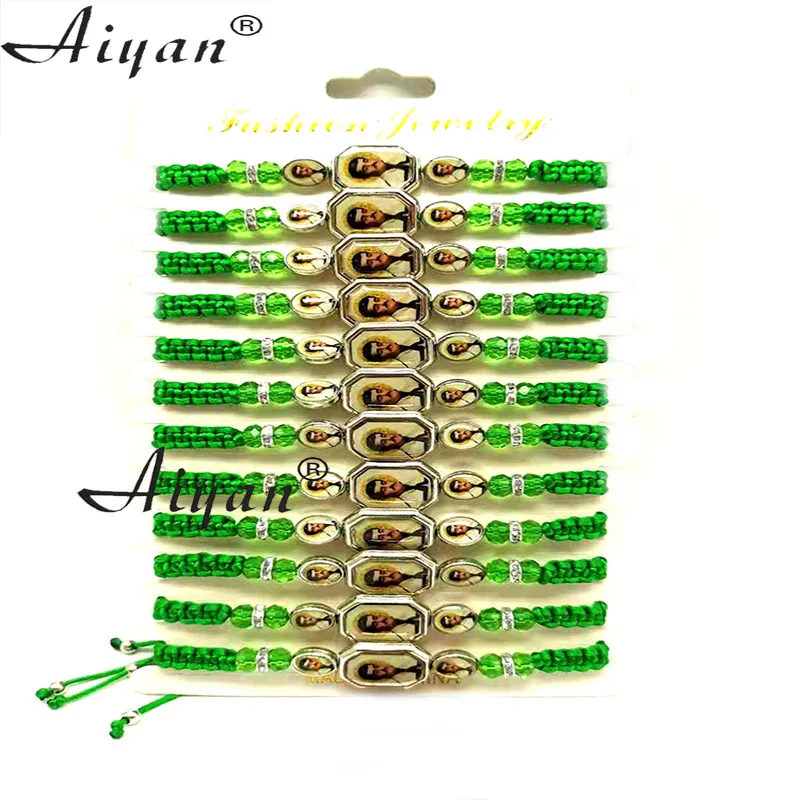 12Pieces Men And Women's Style Malverde And St Jude And The Virgin Mary Drop Oil Alloy Crystal Religion Hand Made Braid Bracelet 6