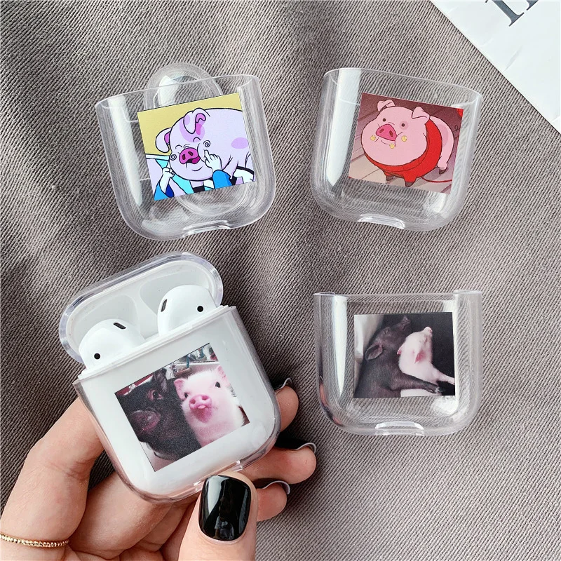 Прозрачный жесткий чехол для Airpods с милым мультяшным поросенком беспроводных