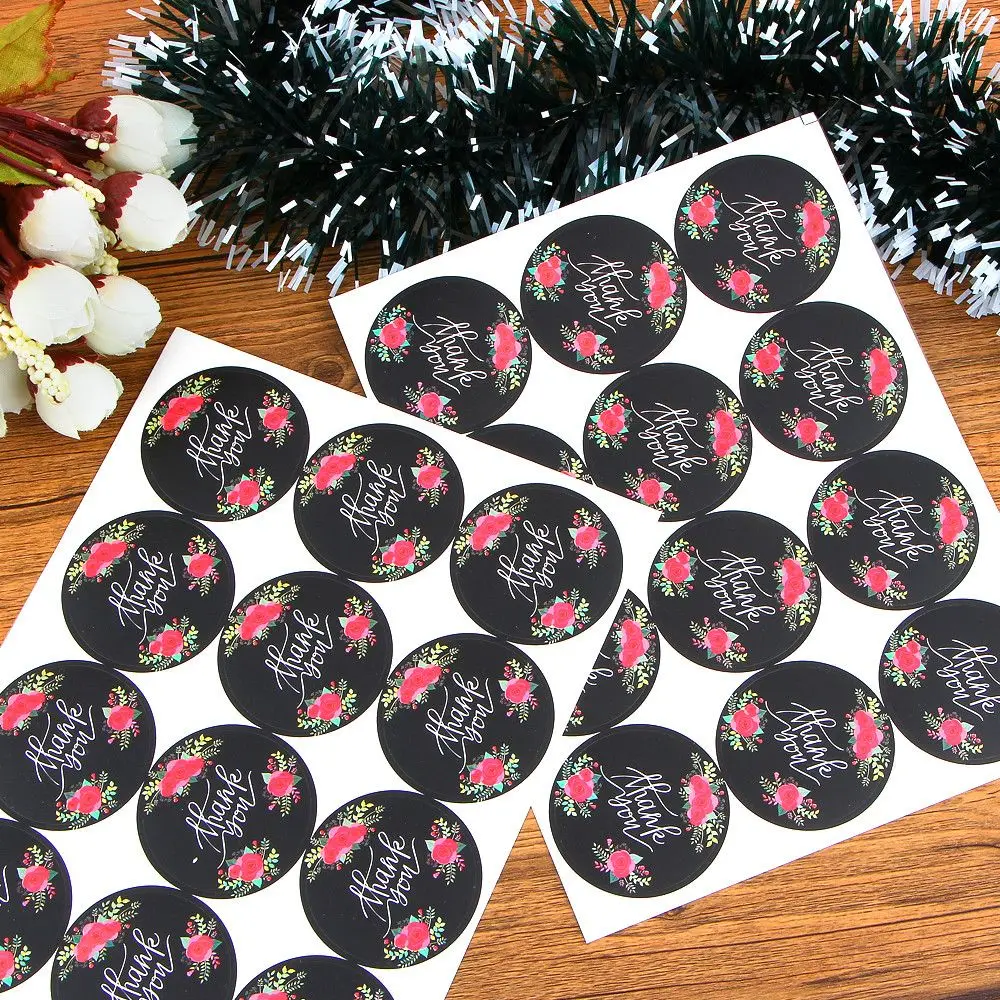 

120pcs/lot DIY Baking New Cookies Biscuits Decorations Packaging Sealing Labels Round Rose Pattern"THANK YOU" Stickers Gift Tags