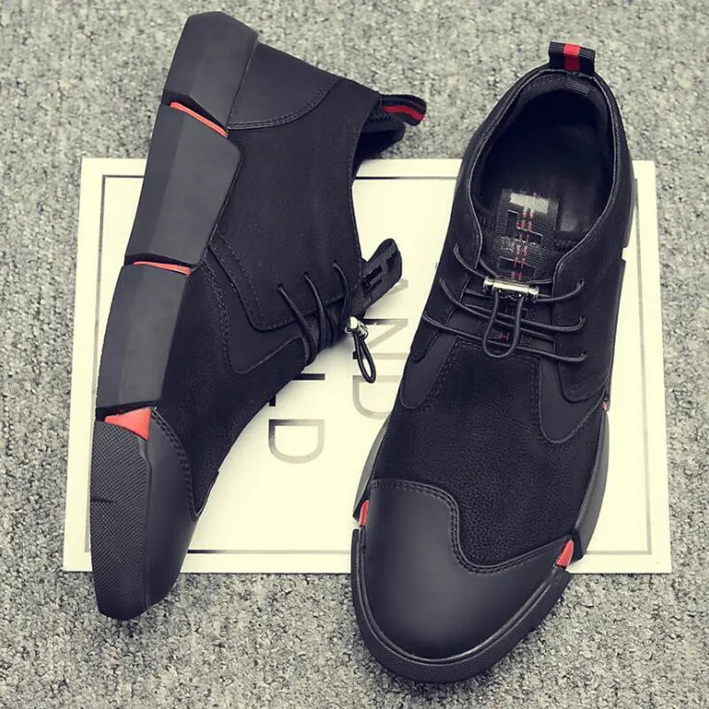 

Brand High quality all Black Men's leather casual shoes Fashion Sneakers winter keep warm with fur flats big size 45 46 LG-11