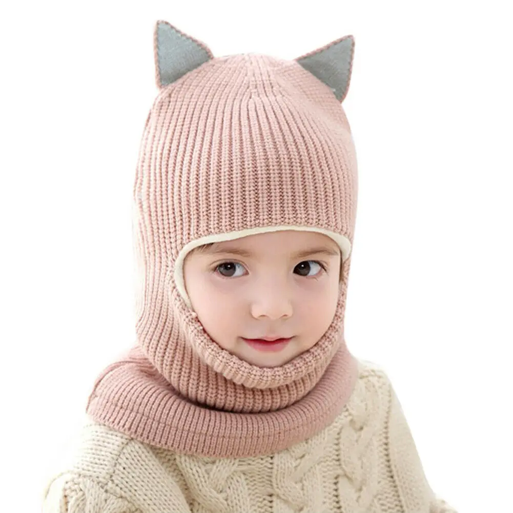 Новые теплые зимние шапки для маленьких мальчиков и девочек шапочка с мордой обезьянки шапка с ушками вязаная шапка для девочек и мальчиков - Цвет: Style 2 Skin Pink