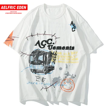

Aelfric Eden Fashion Cartoon Print Hip Hop T Shirt Men Streetwear 2020 Summer Tshirts Loose Japanese Style Harajuku Short Sleeve