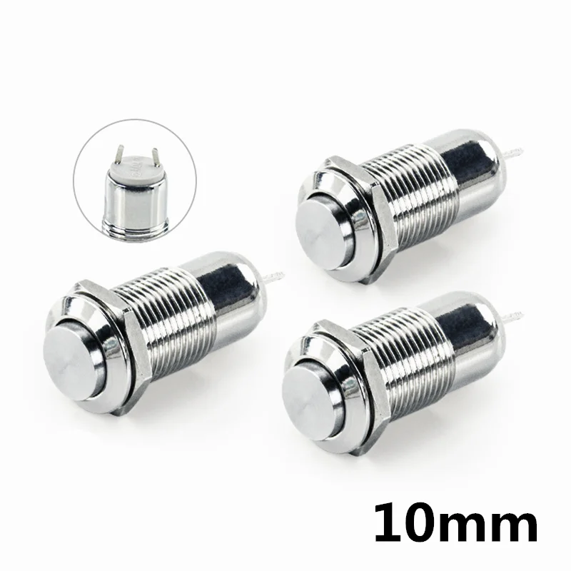 

1pc 10MM 2pin Panel Hole Metal Button Switch Latching Power Push Button High Head Self Locking/ Reset soldering IP67 1NO