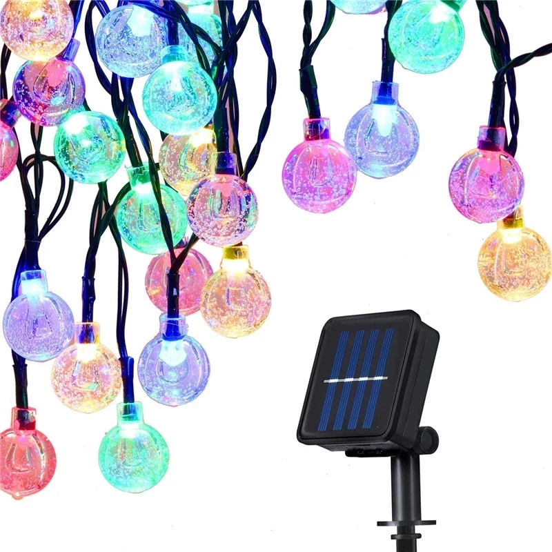 New 50 LEDS 10M Crystal ball Solar Lamp Power LED String Fairy Lights Solar Garlands Garden Christmas Decor For Outdoor Colorful fairy lights 12m 120 leds string lights