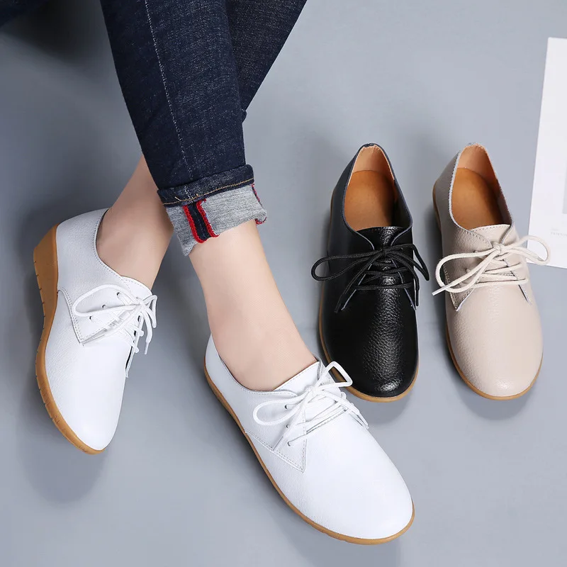 

Autumn 2019 Women Shoes Modis Female Moccasin Soft Casual Sneaker Round Toe Fall Dress Grandma Cute Genuine Leather Summer