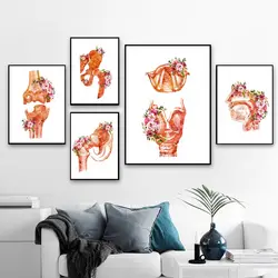 Анатомия человека нордическая локоть дыхательная система с цветами художественный холст плакат домашний Декор стены (без рамки)