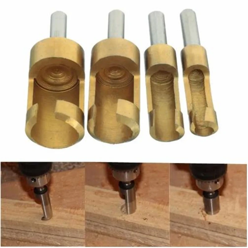 4Pcs/set Titanium Coated Shank Barrel Cork Drill Bit Plug Cutter Bored