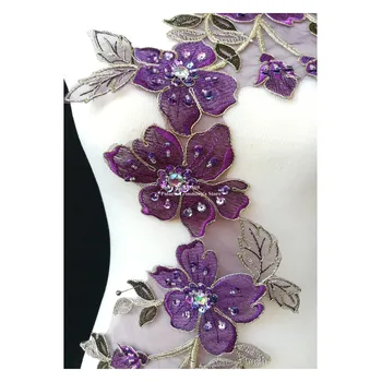 

5pcs/lot x New Handmade 5Color(Purple Pink Turquoise Red Blue)Sequined Beaded 3D Flower Lace Embroidered Applique Collar PBNC120