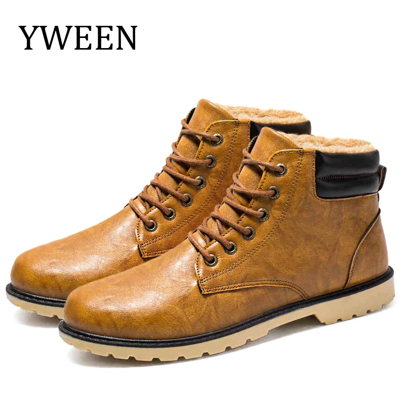YWEEN Ankle Boots Warm Men Snow Winter Lace-up Shoes New Arrival Fashion PU Leather | Обувь