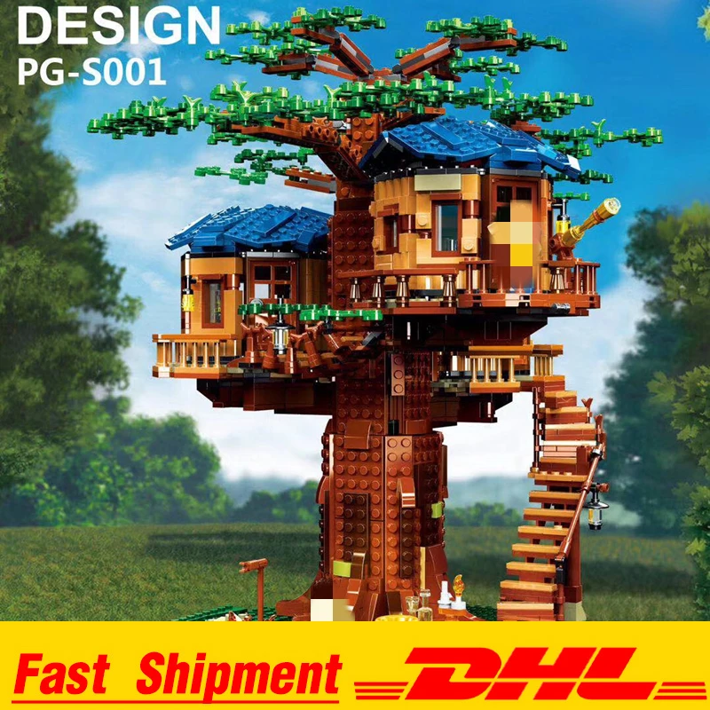 

IN STOCK DHL Design Tree House Model 2156Pcs Leaves of two colours Building Blocks Bricks Toys Compatible 21318 Gifts