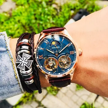 

Retro AILANG new Men Watches Tourbillon Automatic Mechanical Watch Genuine Leather Military Wristwatch relogio masculino de luxo