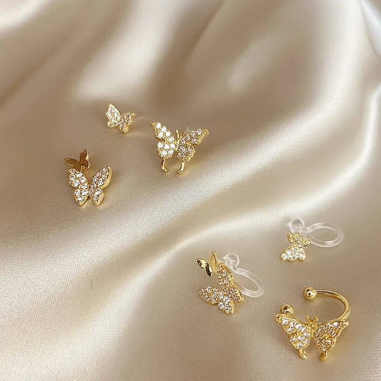 2020 Fashion Cubic Zirconia CZ Butterfly Clip Earrings Without Piercing for Women Crystal Lovely Ear Wedding Jewelry | Украшения и