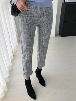 

2020 Wild Stylish Women Linen tweed pants casual ankle-length ladies trousers