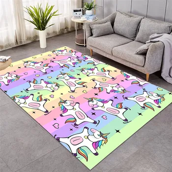 

2020 Unicorn Large Carpets for Living Room Rose Cartoon Kids Play Floor Mat Pink Floral Area Rug for Girls Room Fashion Carpets