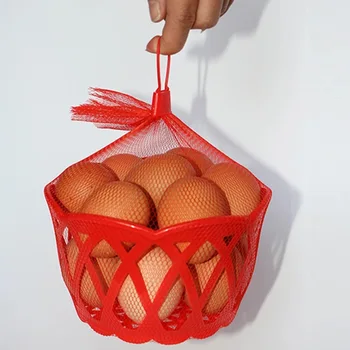 

5pcs! Round egg Storage Container reusable Handheld woven basket with mesh bag Organizer breathable Space Saver Avoid breaks
