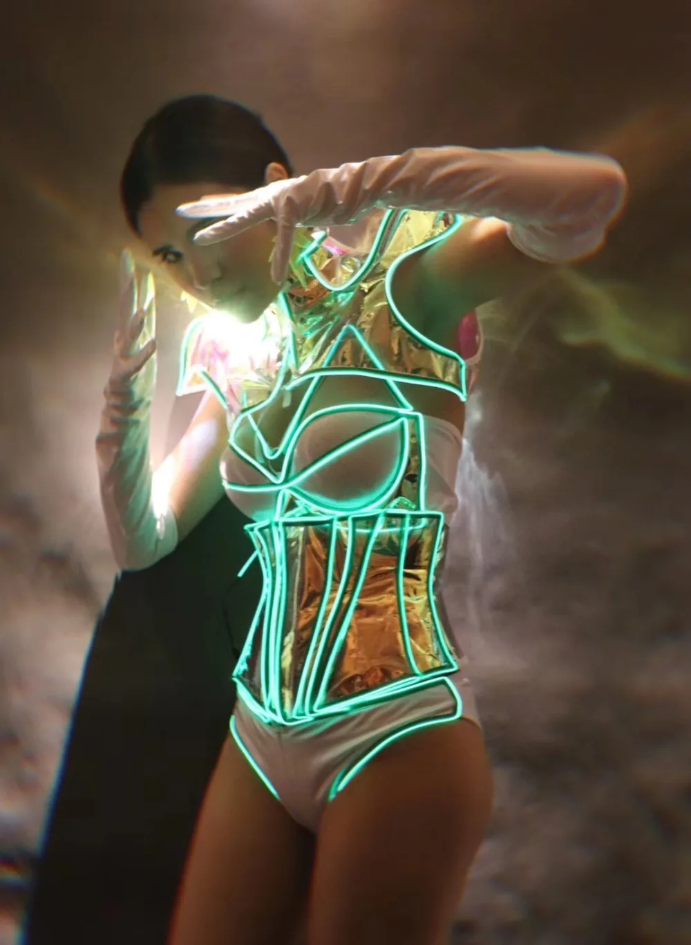 Флуоресцентный свет blink 5 шт. комплекты SexyBar вечерние DJ DS костюм для женщин певец ночной клуб представление сценические наряды танцевальное шоу