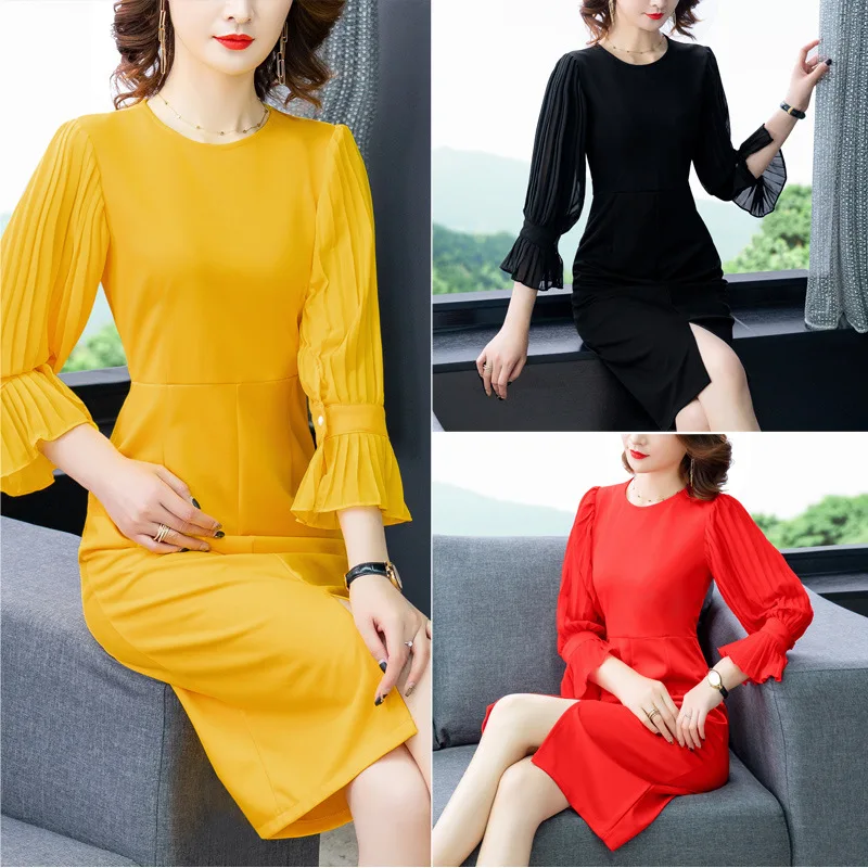 

Dress Spring Clothing 2020 New Style Women's Elegant Slimming Hepburn Wind Ol Skirt Slit One-step Skirt