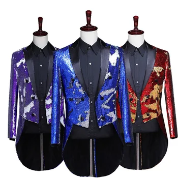 

Men's Laser Turn Sequined Tuxedo Personality Nightclub Fashionable Color Change Magician Singer Dance Performance Clothes