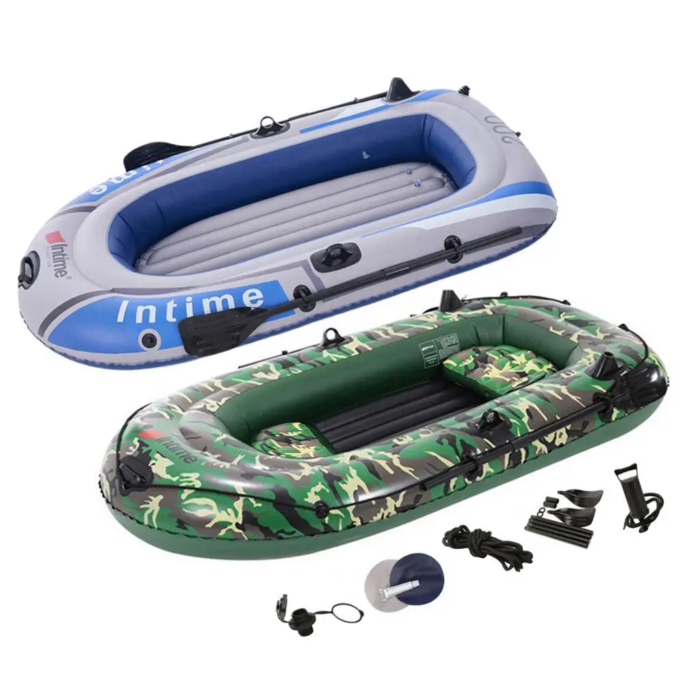 PVC Inflatable 3 Person Fishing Rowing Boat Raft Canoe Kayak Dinghy W/ 2 Cushion 