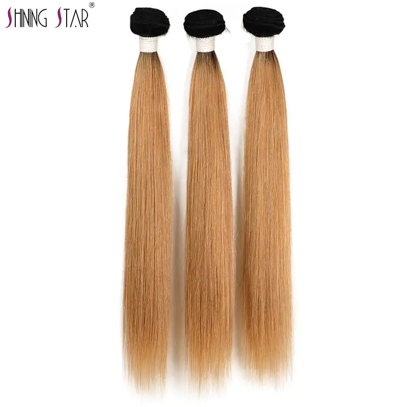 

Brazilian Straight Hair Weave Honey Blonde Bundles With Closure Colored 1B 27 Shining Star Ombre Hair Weave 1/3/4 Pcs Remy Hair