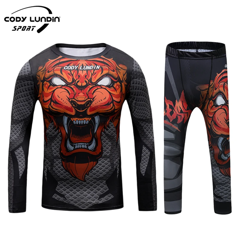 Cody Lundin Children Sublimation Printed Sports-Set New Design Boy Muay-Thai Boxing Fitness Suits Kid's Kickboxing MMA Rashguard 3