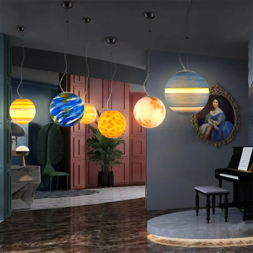 Арт-деко восемь планет Луна Глобус подвесные светильники для детей Спальня ДЕТСКИЙ Ресторан детская комната лампа led подвесной светильник