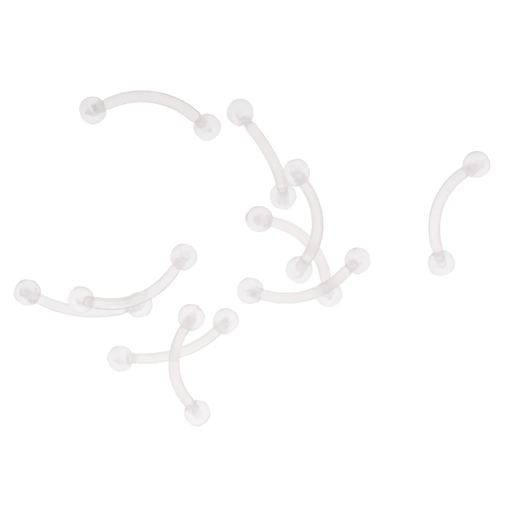 10pcs Clear Acrylic Bend Hoop Ring Bar Eyebrow Navel Belly  18G