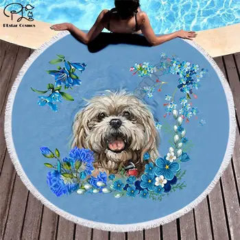 

Pet dog flower puppy funny Painting Women Bath Towel for Beach Thick Round 3d print Fabric Quick Compressed Towel new style-5