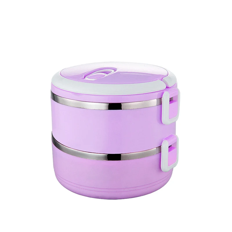 Portable Lunch Box Bento Box Stainless Insulation Lunchbox Kid Food Thermal Container Picnic Leak-Proof Case Snack Box - Цвет: 2 layer purple