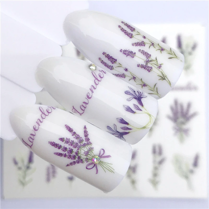 

2019 New Arrivial Lavender Series Water Decal Animal / Flamingo / Flower 3D Manicure Sticker Nail Water Sticker