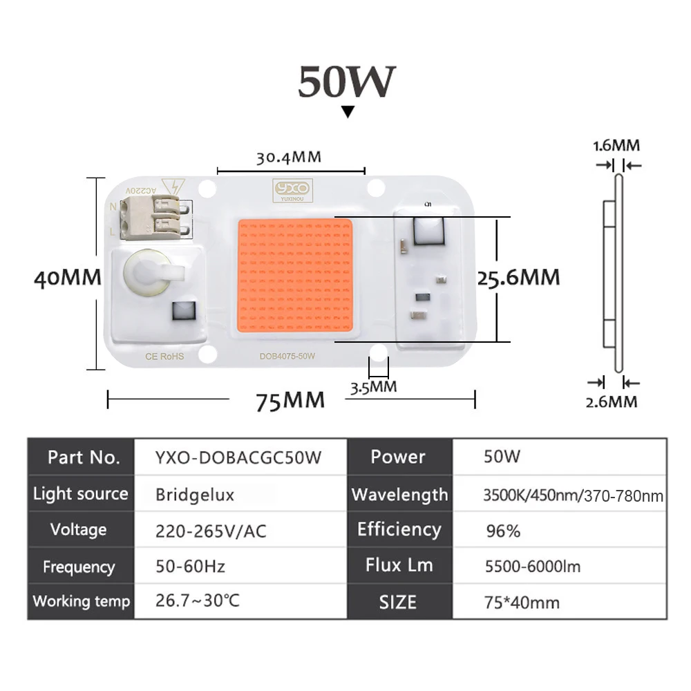 grow light AC 220V20W30W50W driverless LED plant growth chip smart IC for indoor garden DIY growth and blooming plant lamp beads
