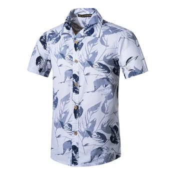 

Summer Cotton Oversized Beach Shirts Short-sleeved Street Fashion Beach Pure Cotton Flower Printed Shirts Men