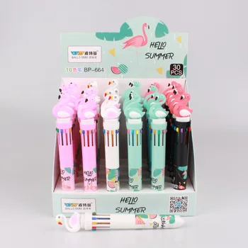 

30 pcs/lot Cartoon Flamingo 10 Colors Ballpoint Pen Cute press ball pens School Office writing Supplies Stationery Gift