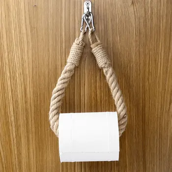 

Toilet Paper Holder Rustic-Industrial Hand Towel Ring Holder Wall Mounted Jute Rope Decor for Bathroom Nautical Rope Towel Rack