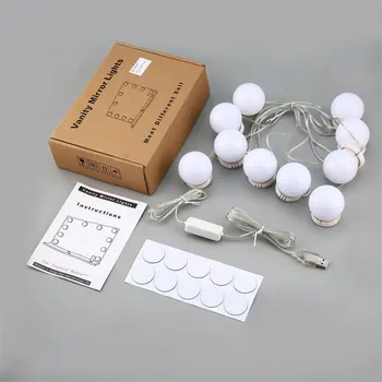 

Makeup Mirror Vanity 10 LEDs Light Bulbs Kit USB Lighted Make up Mirrors Bulb Adjustable Brightness lights