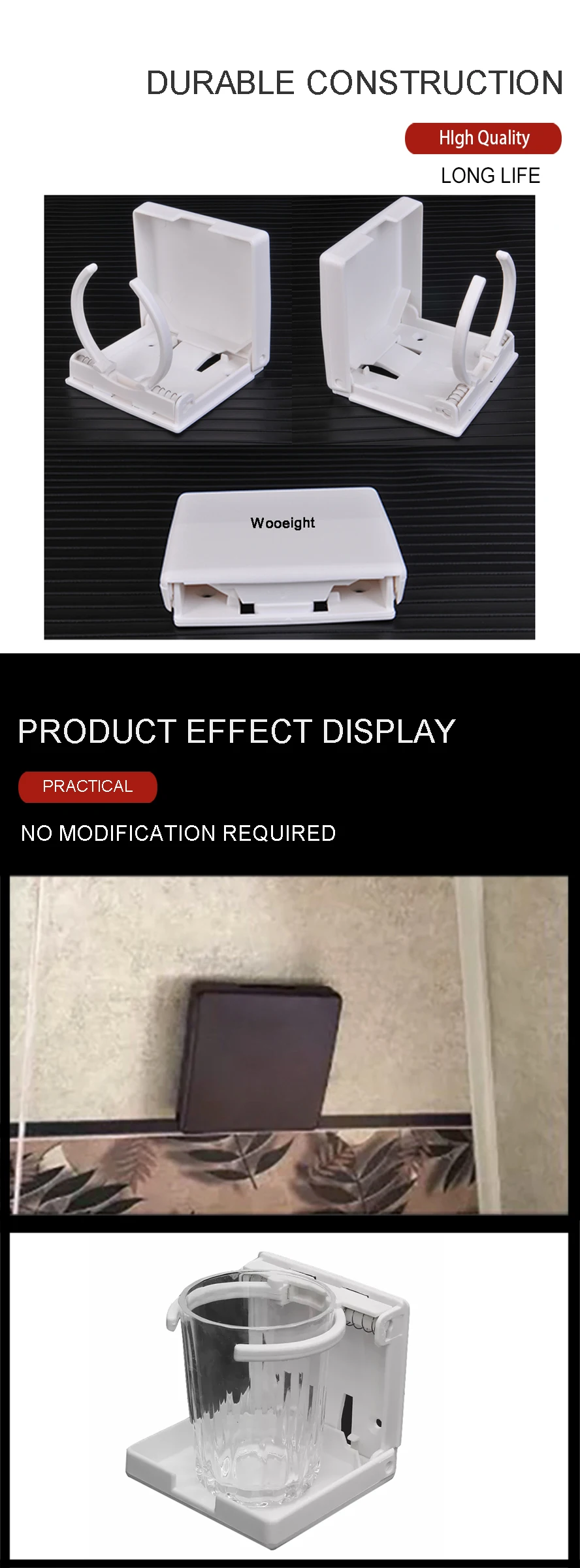 Wooeight Universal ABS Black White Adjustable Drink Folding Cup Bottle Coffee Stand Mount Drink Holder For Car Boat RV Marine (7)