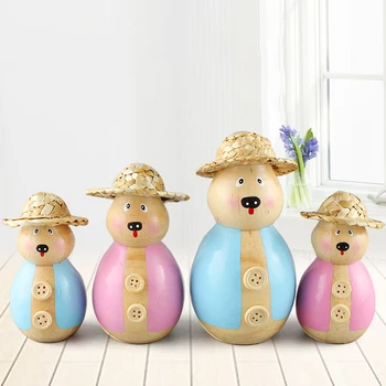 

European Wooden Pig Family Figurine Creative Wooden Character Modern Art Ornament Home Decoration Accessories Desktop Decor