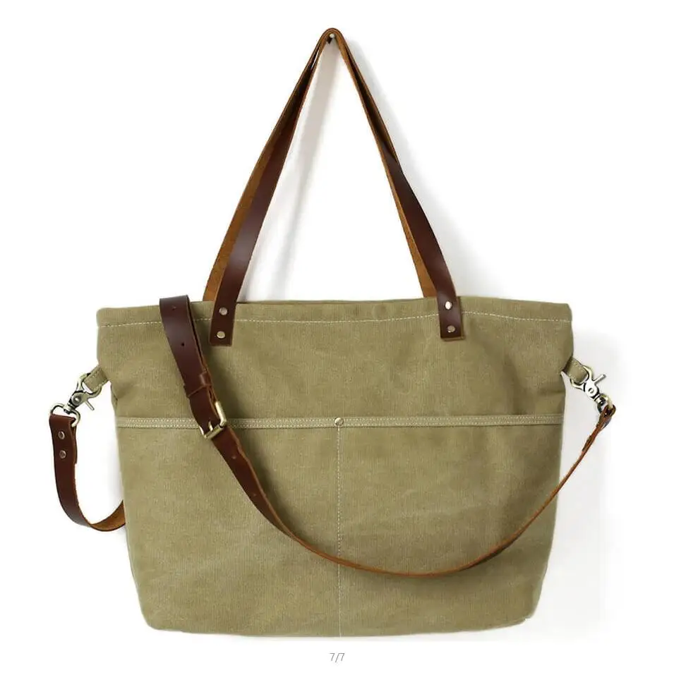 ROCKCOW-Canvas-With-Leather-Tote-Bag-Waxed-Canvas-Shoulder-Bag-Large-Capacity-Shopping-Bag (2)