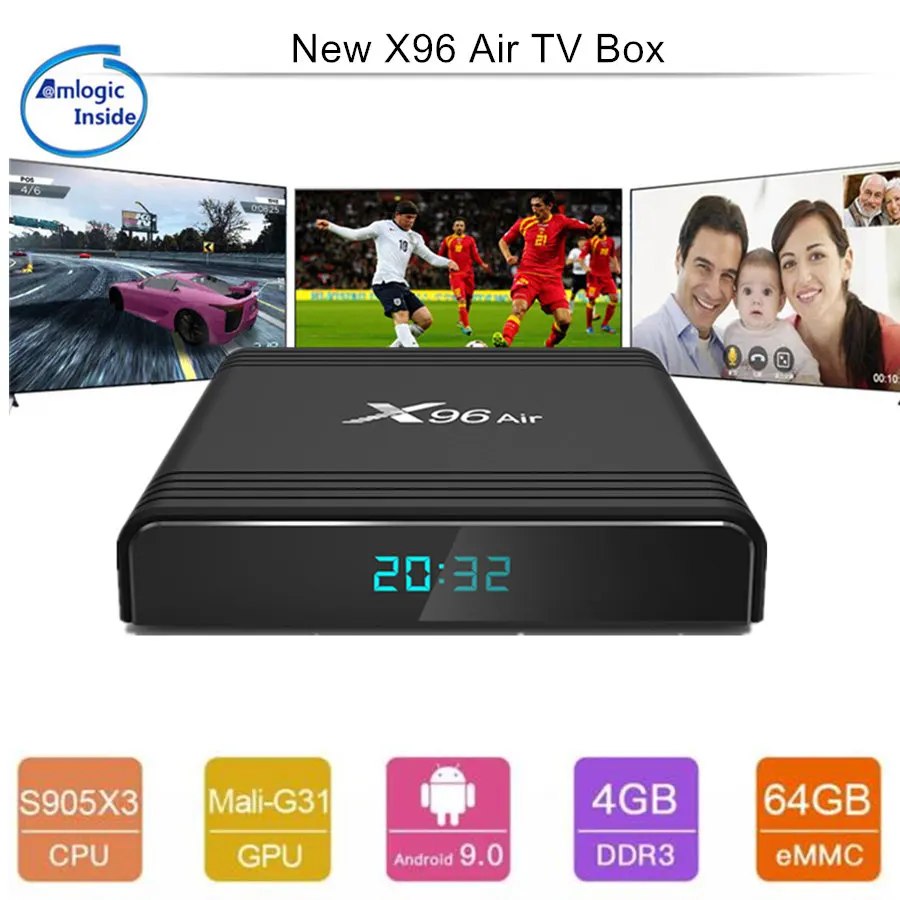 ТВ-приставка X96 Air Android 9 0 Bluetooth Amlogic S905x3 4 ГБ 64 Wi-Fi 4k 8k 24 кадра в секунду Netflix Youtube HD