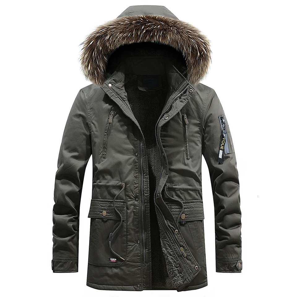 Men Winter Long Casual Fur Collar Hooded Jacket Parkas Brand Male New Outdoor Fashion Warm Fleece Thick Cotton Coat Parka