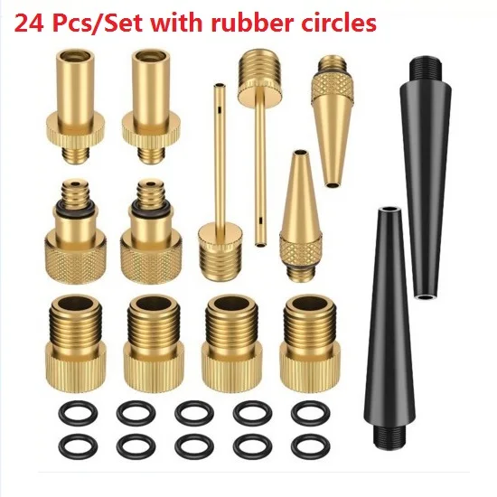 24pcsandrubbercircle Адаптер клапана велосипеда набор SV AV DV велосипедный насос Иглы адаптер велосипед шин Надувное воздушный насос компрессор велосипедный клапан конвертер - Цвет: 24pcsandrubbercircle