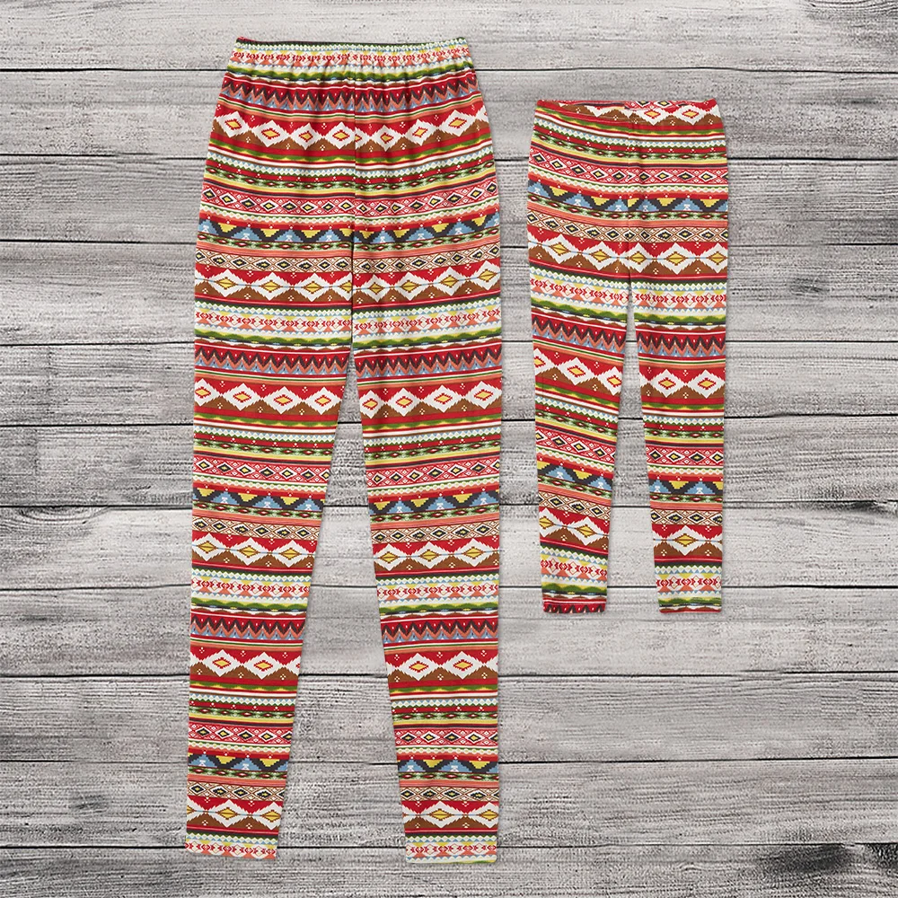 

Spring and Autumn New Parent-child Casual Christmas Red and Green Striped Print Matching Leggings Mom and My Pants
