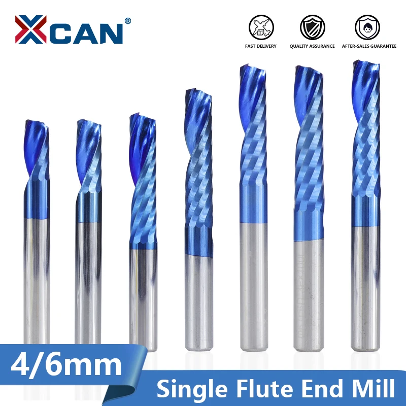 Precio bajo XCAN-Fresa de extremo de carburo con revestimiento azul CNC, fresa de extremo de flauta única, vástago de 4/6mm, 1 unidad Eqyop3Za