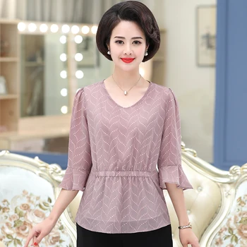 

Vintage V-neck Flare Half Sleeve Women Chiffon Blouse Shirts Elegant Slim Waist Ruffles Female Blouse blusas 2020 4XL Plus Size