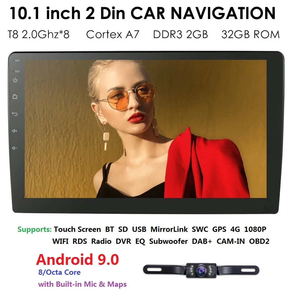 Best 10.1" 2GB+32GB Car Radio Stereo Auto GPS Navigation Universal Head Unit Single 2Din Android9.0 Quad Core 1024*600 SWC DVR RDS BT 2