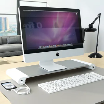 

Aluminum Alloy 4 USB Ports Desktop Stand Space Bar Computer Laptop Monitor Riser Dock Stand Riser for iMac MacBook EU US Plugs